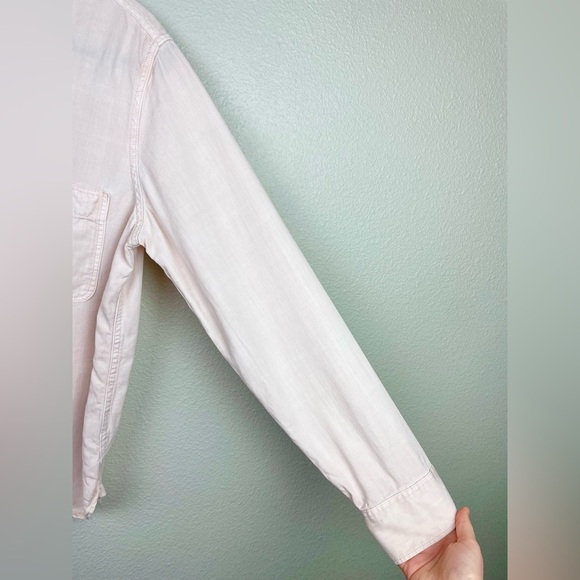 FAHERTY Women's Large Tried & True Chambray Shirt Peach Whip Collar Linen Blend - Picture 6 of 16